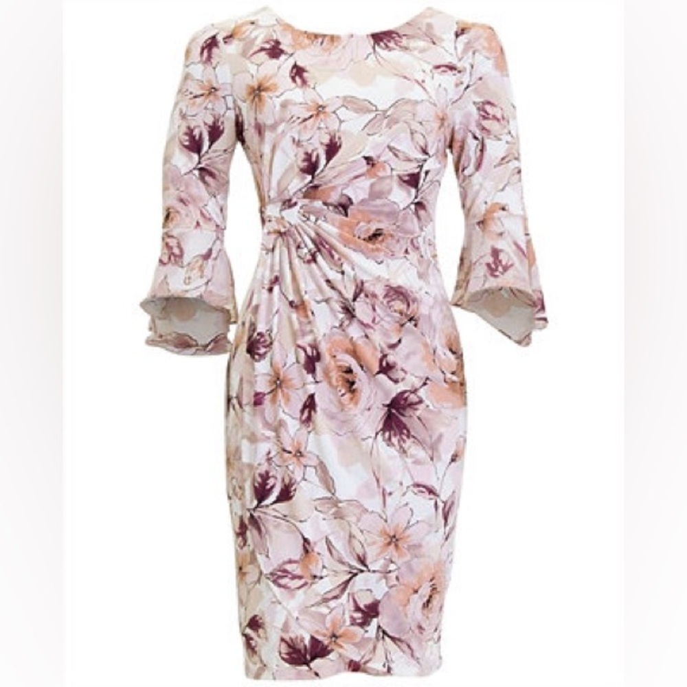 CONNECTED
Printed Flounce-Sleeve Sheath Dress